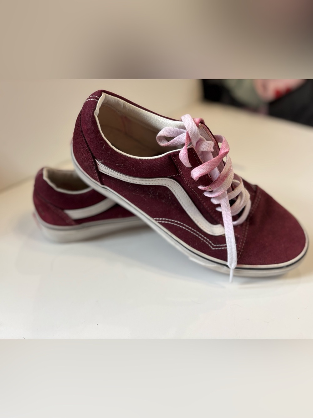Vans Old Skool Burgundy Suede Low-Top Sneakers with White Side Stripe